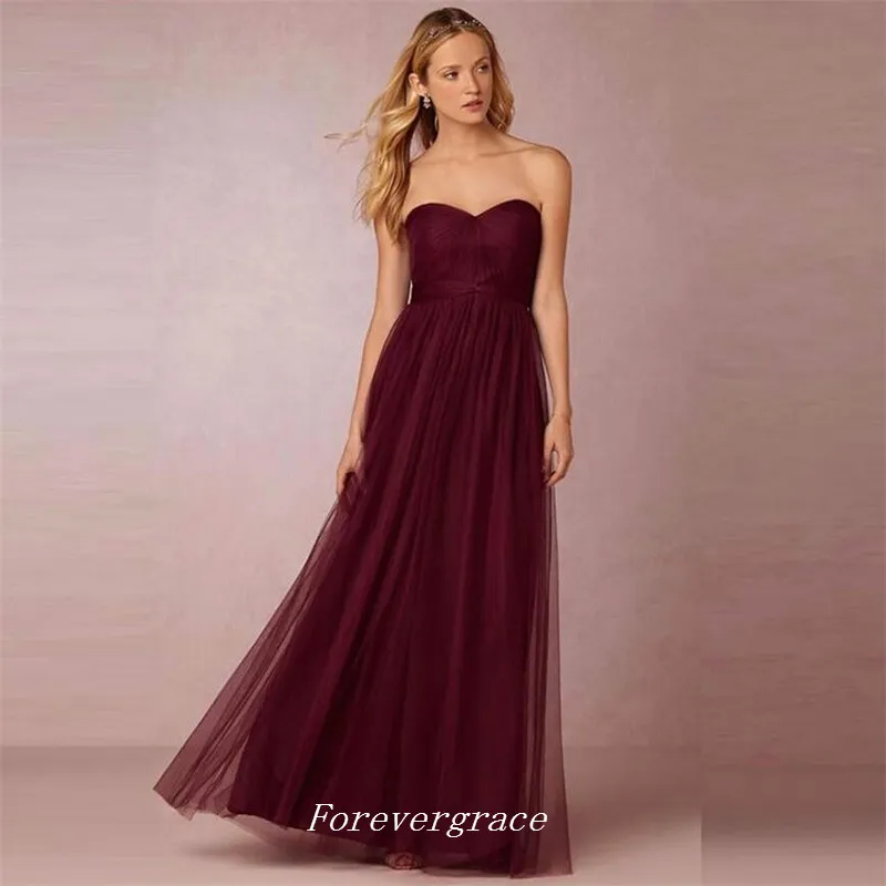 Cheap Under 100 Burgundy Long Bridesmaid Dress Sweetheart Backless Open Back Maid of Honor Dress Wedding Guest Gown Custom Made Plus Size