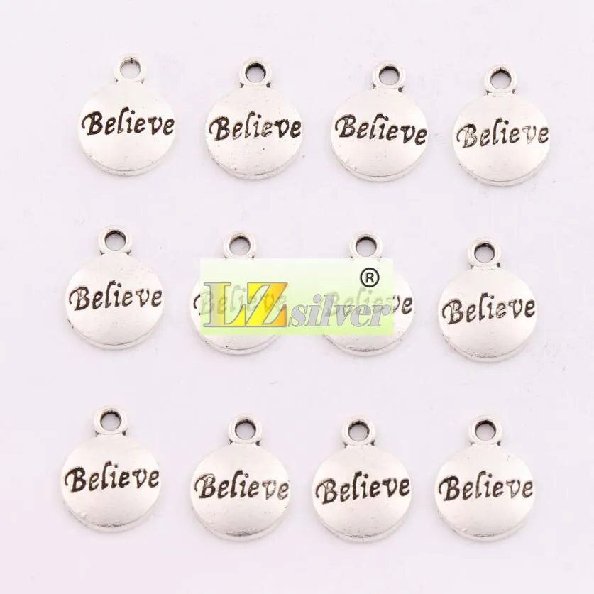 Believe Round Spacer Charm Beads 300 pz/lotto 15.4x11.8mm Argento Antico/Oro/Bronzo Pendenti Gioielli FAI DA TE L350 LZsilver