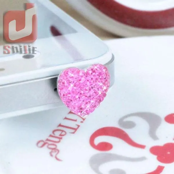 Wholesale - South Korea Popular new love heart Crystal dustproof plug for iphone 5s 4g 
