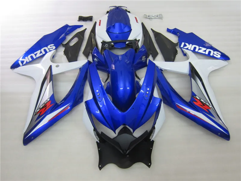 Kit carenatura personalizzato per stampaggio a iniezione per Suzuki GSXR600 08 09 10 set carene bianco blu GSXR750 2008 2009 2010 OI08