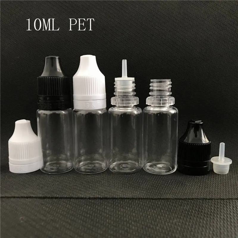 PRESS & TURN Caps 10ml Packaging Bottle PET Transparent Plastic Dropper Needle Tip Bottle With Tamper Evident Child Proof For Ejuice E Vapor Liquid Package Storage