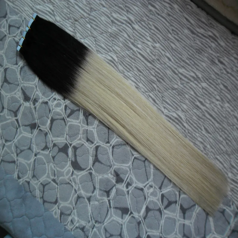 Ombre cabelo brasileiro 100g em linha reta # 1b / 613 você pode desenhar cor ombre virgem remy pele made tape tape em extensões de cabelo cabelo humano