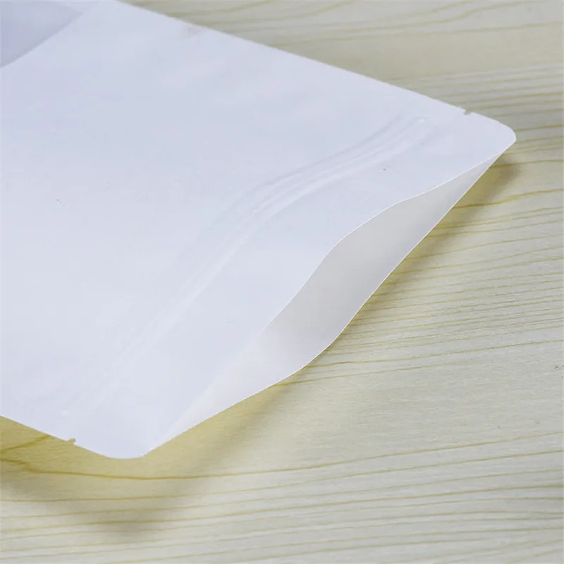 Novo saco de papel kraft branco com janela stand up bolsa com zíper frutas secas nozes saco de embalagem de chá LZ0164