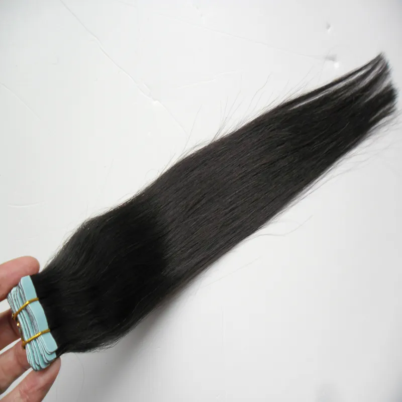 Liso de pele retas virgem remy fita extensão de cabelo natural preto brasileiro cabelo liso 100g fita em cabelo humano
