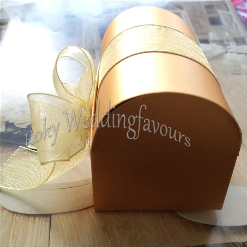 100 Golden Treasure Chest Dessert Box Favors With Organza Ribbon Bow