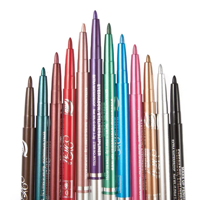 Hurtownie- 12Colors / Lot Eye Liner Glitter Cień Okular Lip Ołówek Pen Kosmetyczne Makijaż Zestaw Zestaw Kit Kobiety Piękno z obrotowym chowany