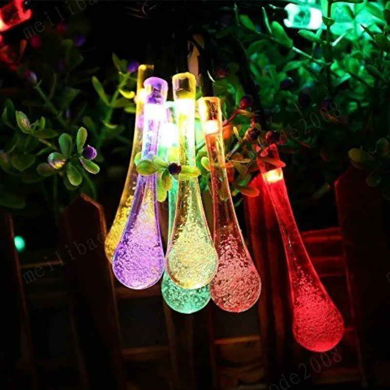 Światło świąteczne 20led LED String Lights Solar Power Bubble Rain Ball String Led Tube Light Xmas Wedding Party Wakacje Decor Oświetlenie Myy