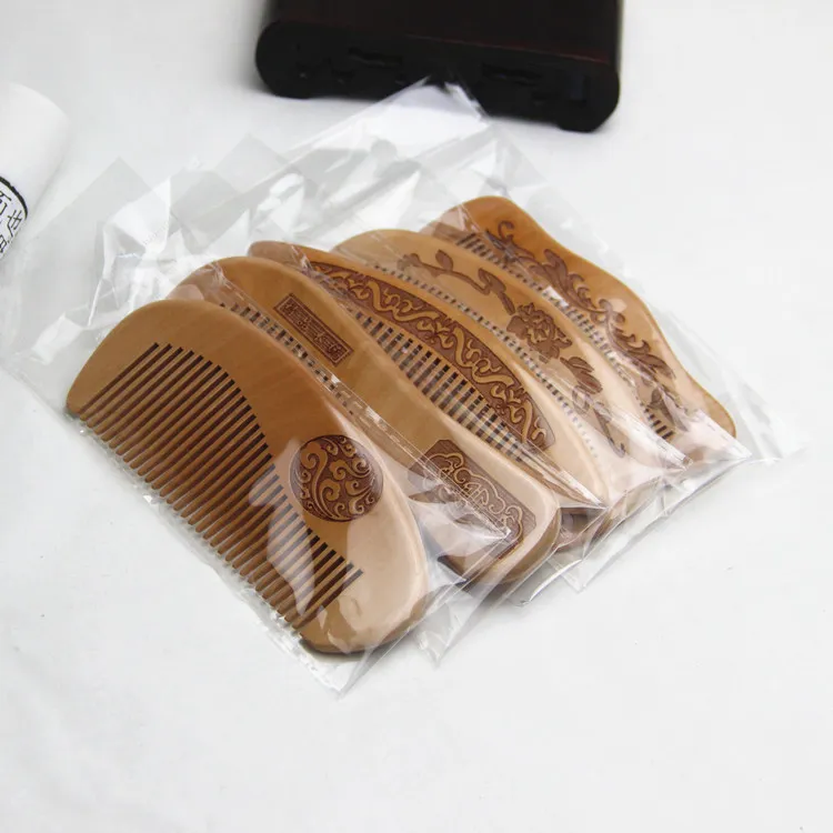 Natural peach combs thickened carved wood combs Anti-static massage scalp health portable hair comb wedding favor Women's gifts