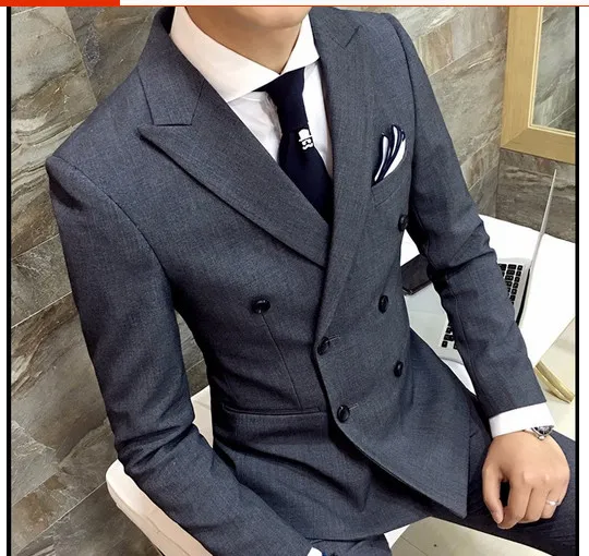 남성 블레이저 코트 2017 가을 새로운 영국 스타일의 더블 브래지어 슬림 얇은 검은 남성 캐주얼 회색 더블 브레스트 양복 코트