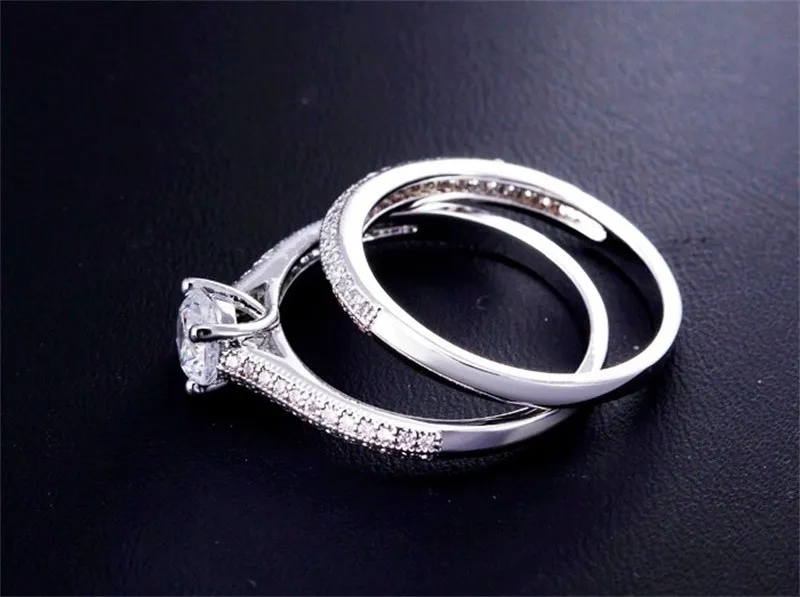Sista CZ Diamant Engagement Ringar Set 925 Sterling Silver Ringar för Kvinnor Band Bröllopsringar Löfte Ring Bridal Smycken
