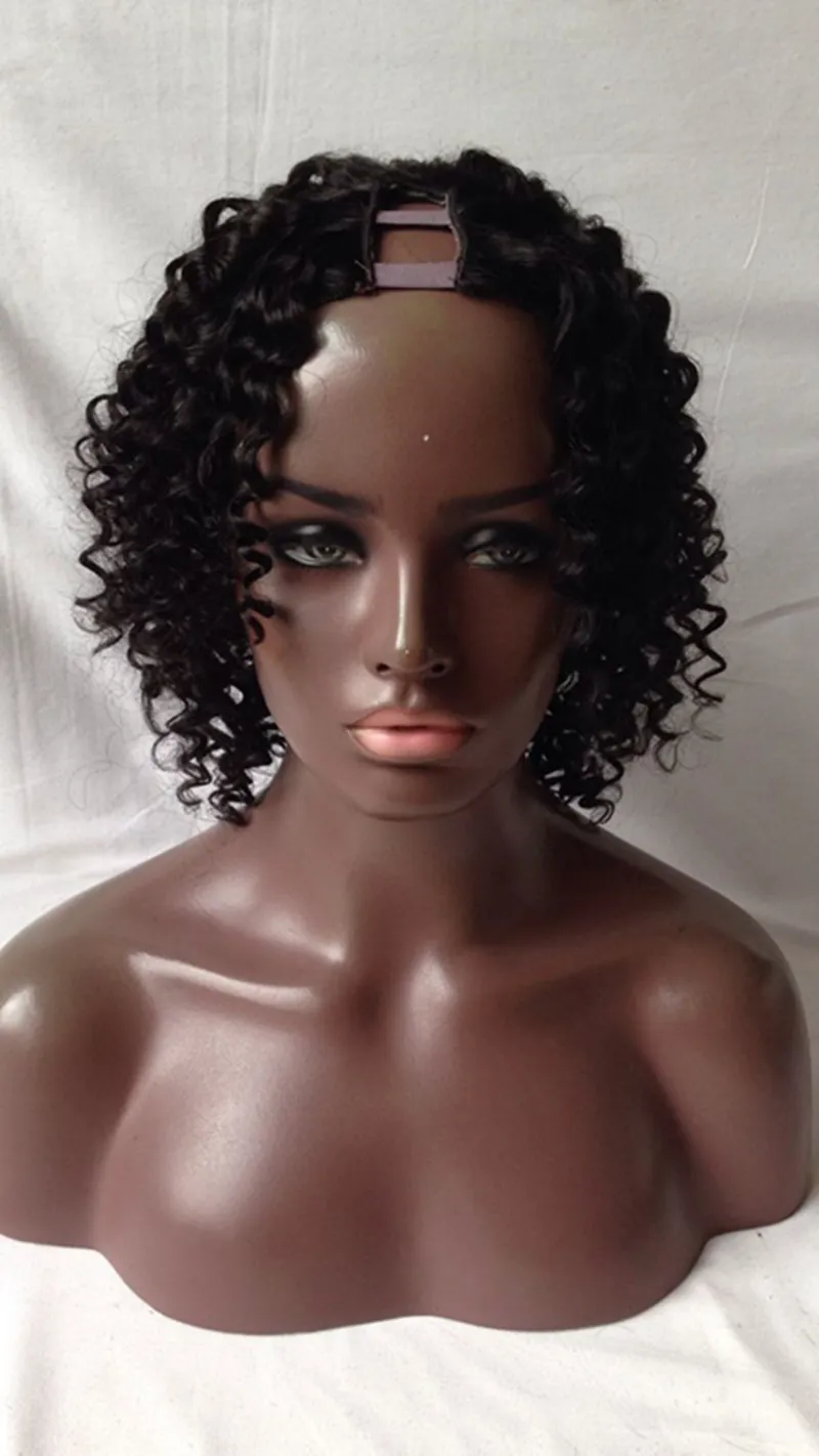 4 stil insan saç perukları kıvırcık dalga bob işlenmemiş brezilya saç u parça peruk 1x3 2x4 4x4 siyah kadın için