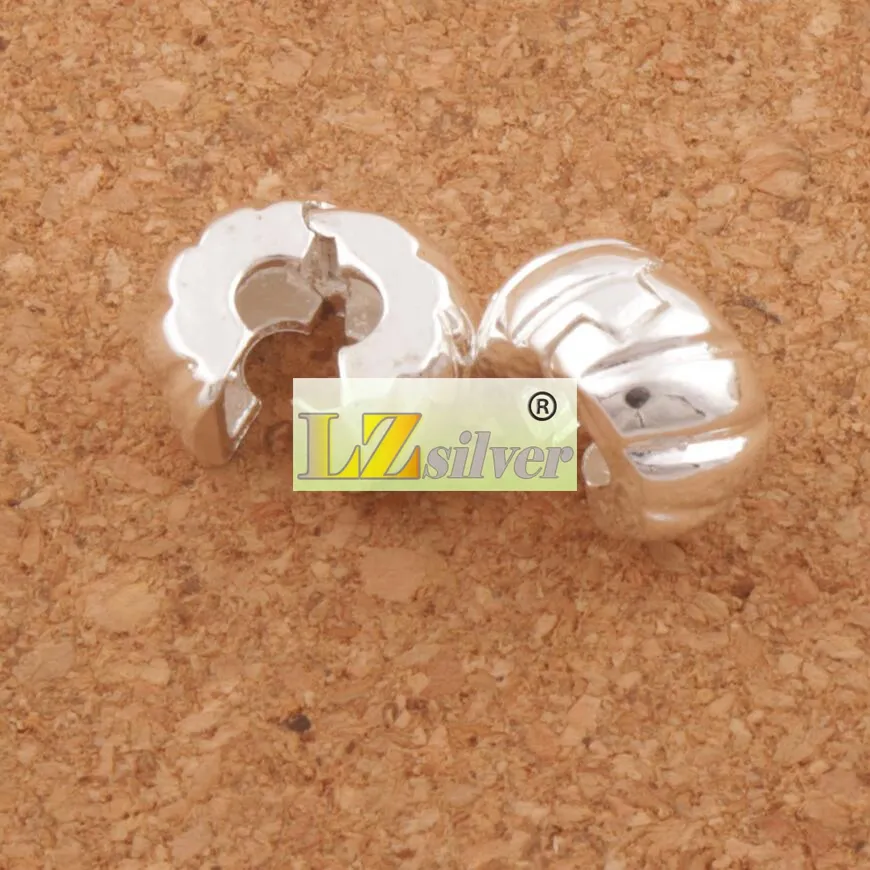 10mm Silver Plated Tone Pumpkin Stoppar Big Hole Pärlor Clip 30st / Fit Europeiska Charm Armband Metaller Smycken DIY L1749