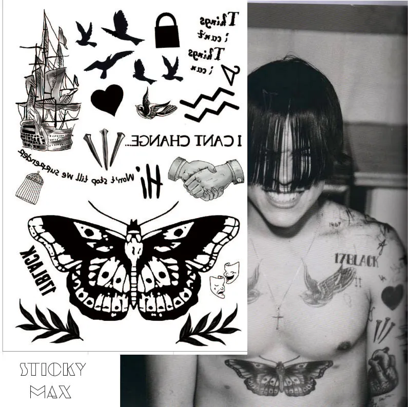 W16 Harry Styles Proporción más pequeña Tatuaje temporal con mariposa, barco, uñas, patrón Tatuajes de pintura W16 Harry Styles Proporción más pequeña Tatuaje temporal con mariposa, barco, uñas, patrón Tatuajes de pintura