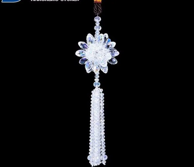 1st White Crystal Flower Car Auto Power Racing Decoration VIP Charms Strap Chain For Rearview Mirror 30cm