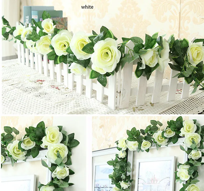 MOQ 225 cm / 88 polegadas 6 cor opção Simulação casamento Artificial rosa flor Cane Vine para o casamento e cama de casa ou ferroviário decoração do hotel