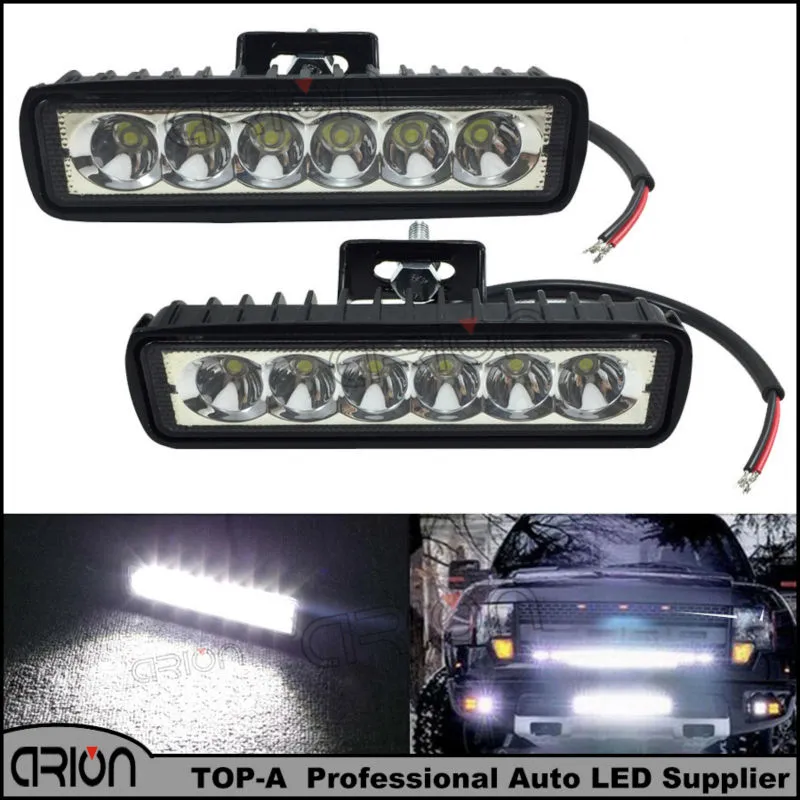 2Pcs 6" 18W LED Light Bar 12V 24V Motorcycle Offroad 4x4 ATV Spot Daytime Running Lights Truck Tractor Warning Work Spotlight