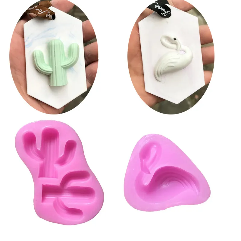3D Kaktüs Kek Kalıp Silikon Kalıp Fondan Dekorasyon Mini Sabun Çikolatalı Şeker Kil Reçine 122811 için Flamingo Şekli Kalıplar