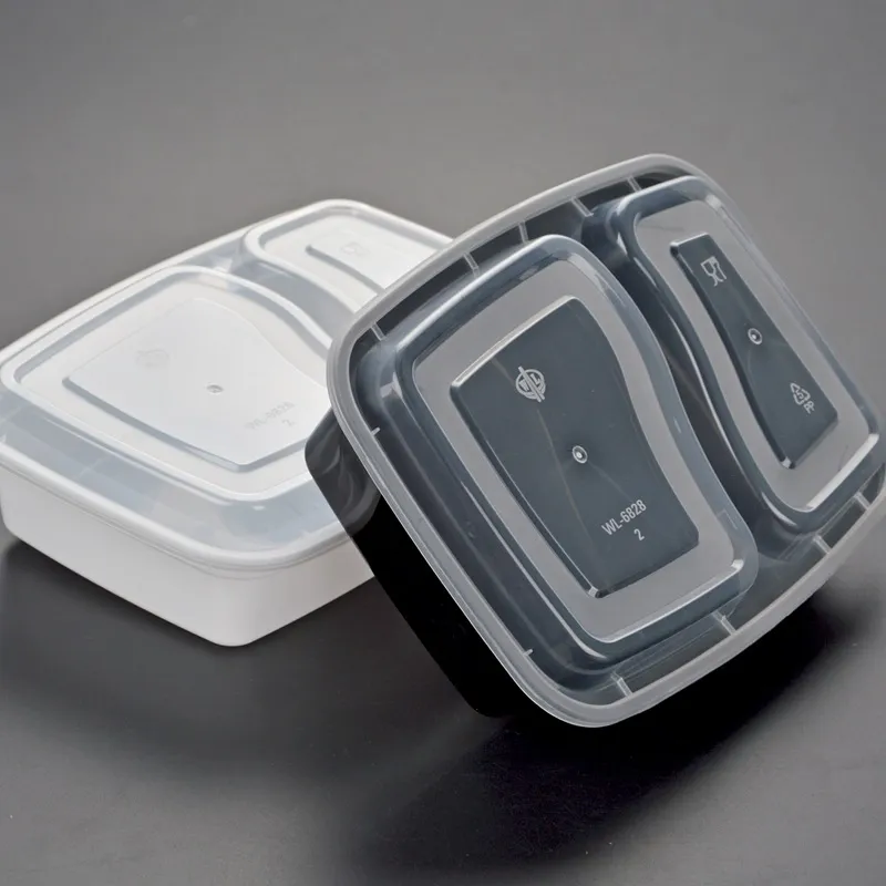 900ML Disposable Plastic Food Containers 2 Compartment Meal Storage ...
