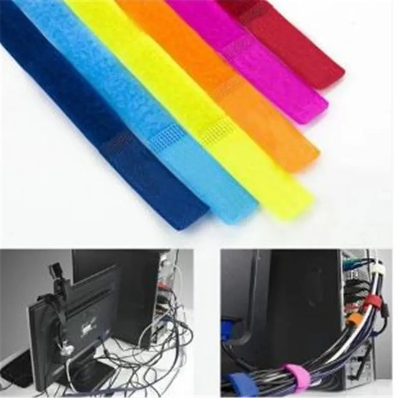 Colorful Nylon cable organizer Ties magic tape Sticky Wire Strap cord Wrap Fastening zpg044