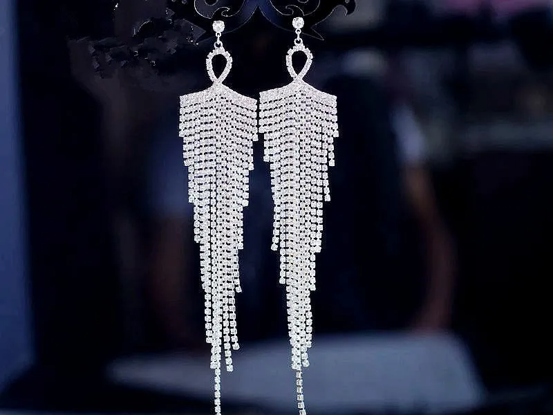 New Large Earrings Luxury Austria Crystal Clip on Big Long Tassel earrings without hole Mix Dangle Knot Wholesales Shine Bling Jewelry DHL