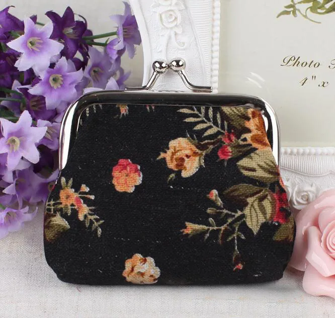 Wholesale - Vintage flower coin purse canvas key holder wallet hasp small gifts bag clutch handbag