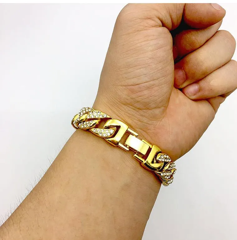 Luxuriöses kubanisches Gliederarmband mit künstlichem Diamant für Herren, hochwertiges vergoldetes kubanisches Miami-Armband für Männer, Hip-Hop-Schmuck