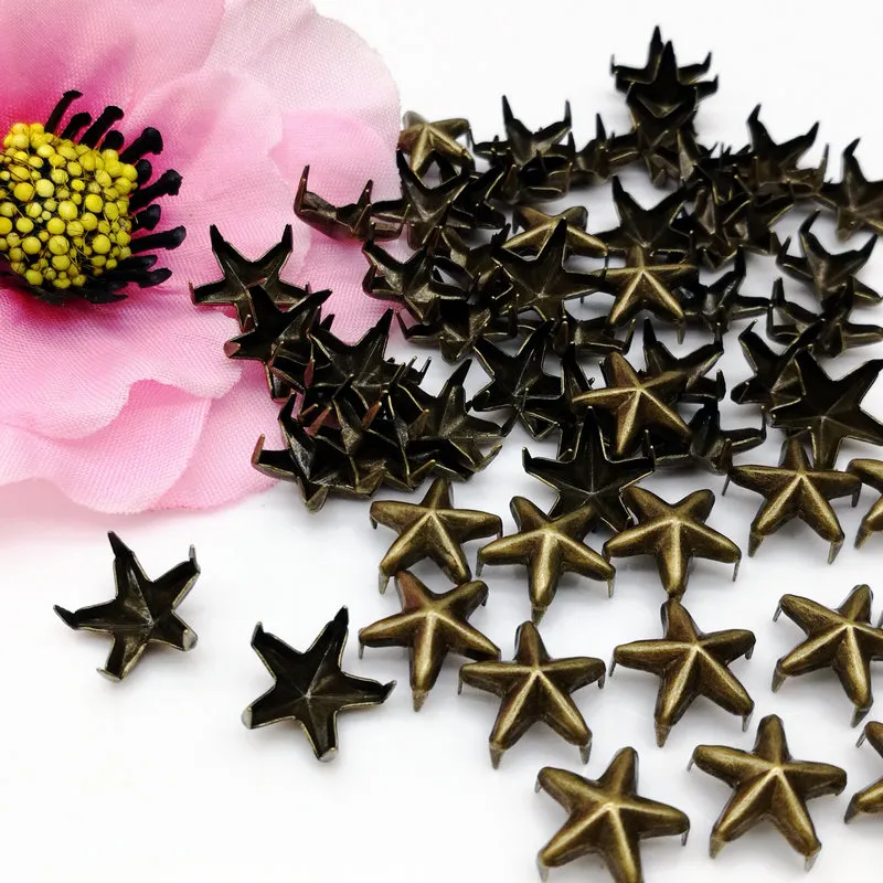 Brass 10mm Star Studs Spots Punk Nailheads Spikes for Bag Shoes Bracelet