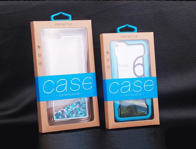 106 * 185mm étui de téléphone portable emballage de détail nouveau paquet de papier kraft avec pochette de fenêtre en PVC boîte d'emballage sac pour iPhone 6 7 couverture
