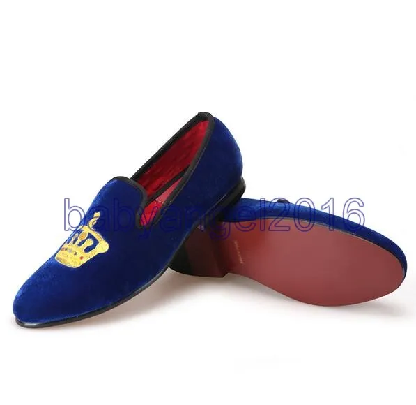 Brodé or couronne conception hommes chaussures velours chaussures mode hommes fumer pantoufles hommes mariage et fête mocassins livraison gratuite