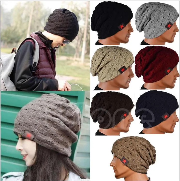 Winter Warm Nieuwe Mode Mannen Schedel Chunky Vrouwen Gebreide Muts Omkeerbare Baggy Cap Warme Unisex Hoed b275