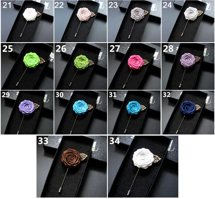 Rose Corsage Groom Brooch Pin Man Wedding Satin Flowers Boutonniere Prom Tuxedo Party Accessories Decorations Multi colors for choice