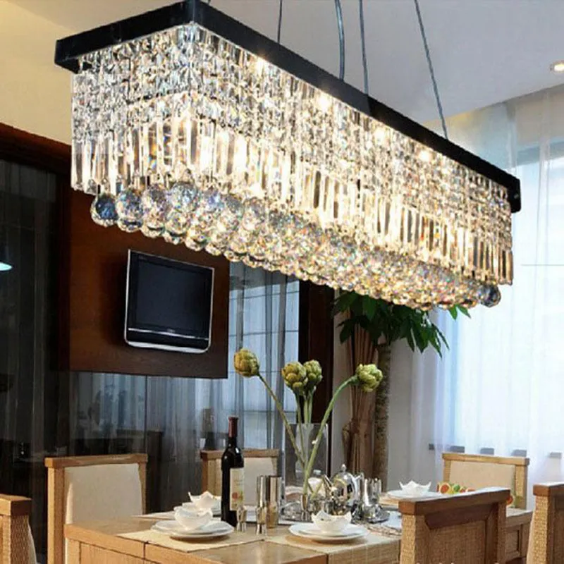 2017 hot Crystal droplight Modern Contemporary Rectangle Rain Drop Crystal Chandelier for Dining Room Suspension Lamp Lighting Fixture