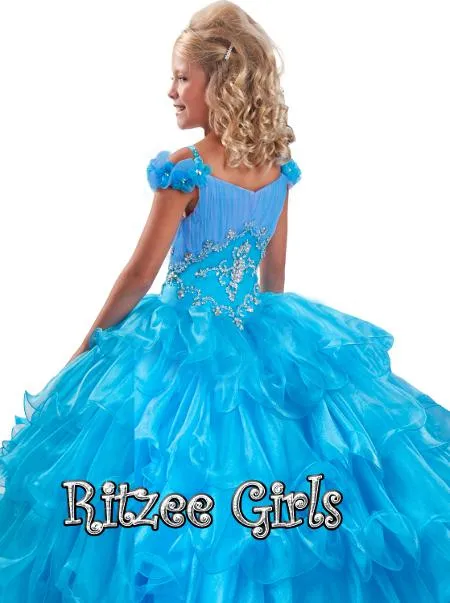 2020 barato de promoción Vestido en capas floral mangas falda rizada desfile del vestido de las muchachas del Organza Ritzee niñas desfile vestido HY1152