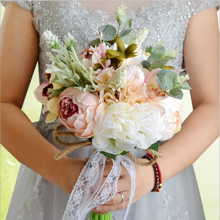 Bridal Out Drzwi Bukiety Ślubne Kolorowe Symulacja Rose Kwiaty Dla Dziewczyn Wysokiej Jakości Luksusowa Dekoracje Ślubne Flores Sztuce