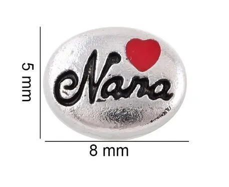 Groothandel 20 stks / partij rood hart nana drijvende medaillon charms fit voor glas Living Memory Medaillon Jewlerys