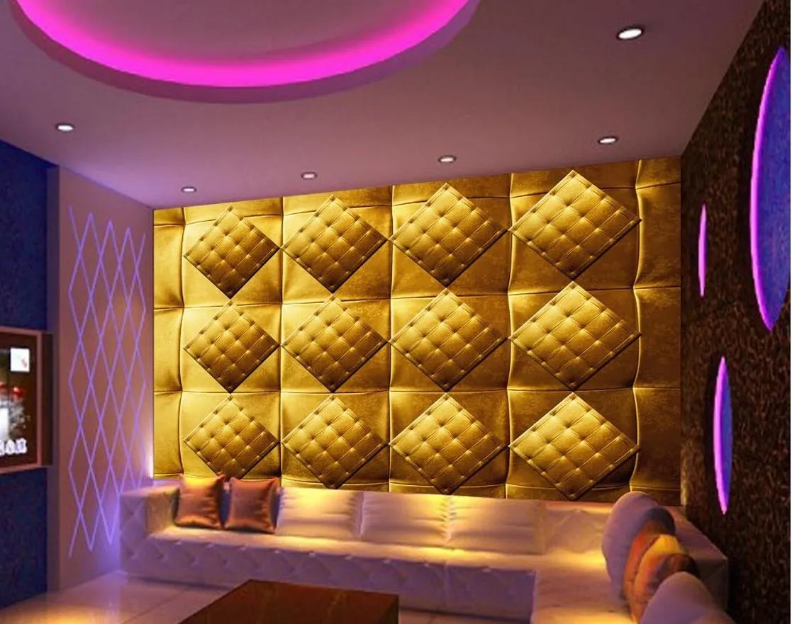 Foto di qualsiasi dimensione Moda 3D Home Decor Bella Golden Soft Cloth Bar KTV Decorative Backdrop Wall