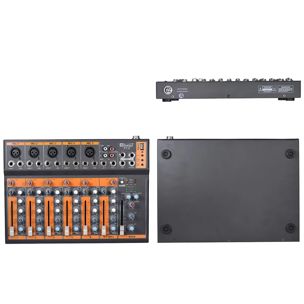 Freeshipping портативный 7-канальный микрофонный Line Audio Mixer Mixing Console 3-полосный эквалайзер USB интерфейс 48В с адаптером питания