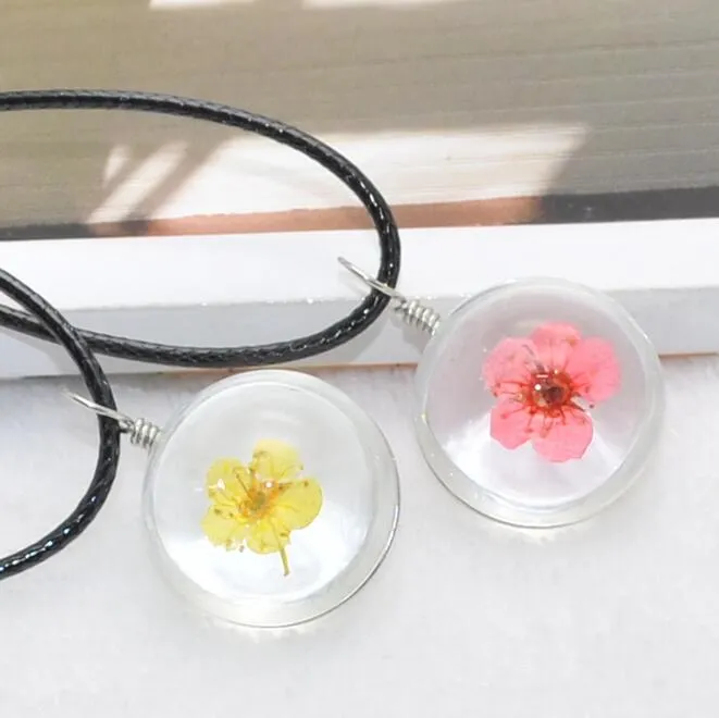 Brand new Explosive handmade plants fleurs séchées collier dentelle fleur boule de verre pendentif WFN315 avec chaîne mélanger l'ordre 20 pièces beaucoup