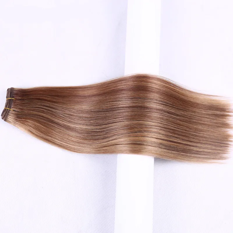 Atacado puro remy indiano cabelo virgem trama do cabelo humano 100g mix cor # 6/27 onda reta fornecimento de fábrica extensão humana