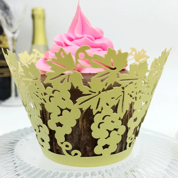 Faveurs de mariage raisin découpé au Laser dentelle crème tasse gâteau emballage emballages de Cupcake pour mariage fête d'anniversaire décoration par 