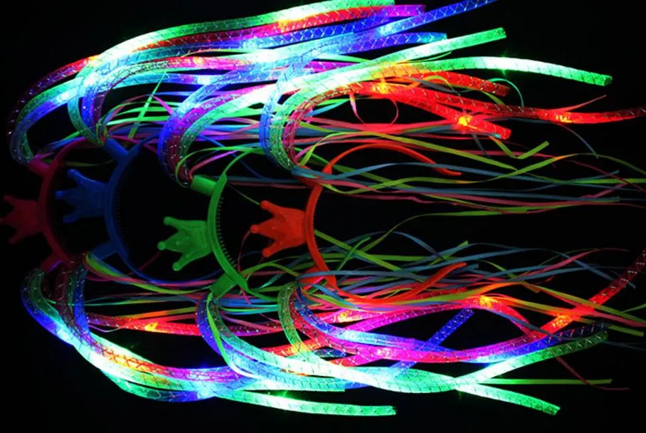 フラッシュ LED ヌードルヘッドバンドパーティーレイブコスチュームファンシードレス点滅ライトアップ三つ編みクラウンヘアバンドヘッドバンドクリスマスお祝いの記念品
