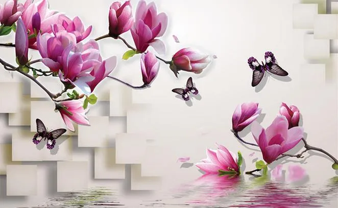 3D Stereo Magnolia TV Hintergrundbild 3D wallpaper 3D Tapeten für TV Hintergrund