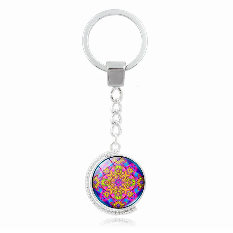 Rotary Globe Mandala Flower Time Gemstone Keychain Pendant KR228 Alloy ...