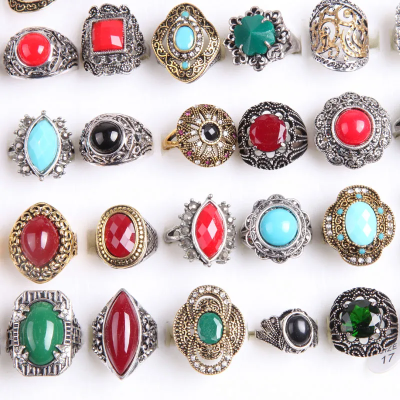 Whole Fashion bulk 10 stuks gemengde stijlen metaallegering gem turquoise sieraden ringen korting promotion1014479