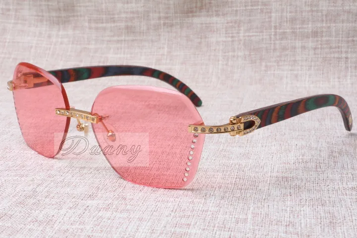 Stil hochwertige, luxuriöse, trendige Sonnenbrille aus Diamant-Pfauenholz 8100909 Silberbraune Linse für Männer und Frauen, Größe: 60-18-135 mm