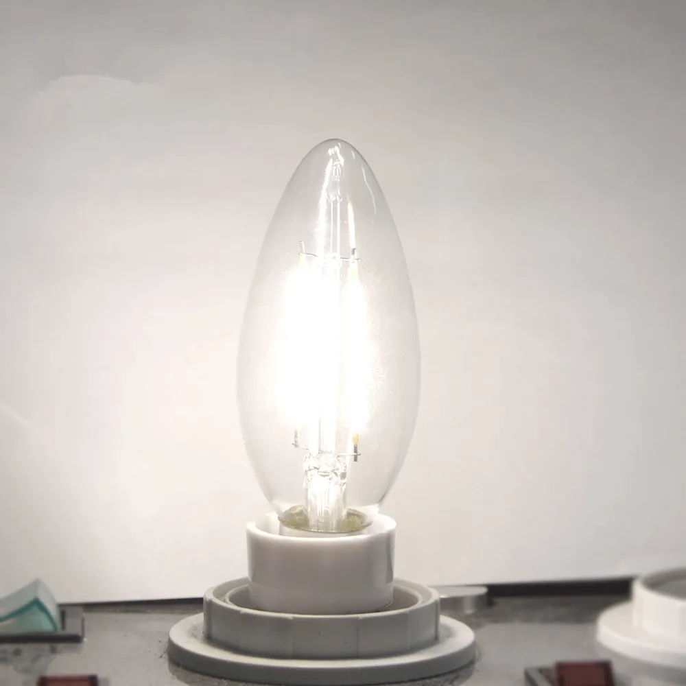 E14 E12 LED-licht 110V / 220V 4W Filament Bulb Kaars Lamp Retro Edison Glas Crystal Kroonluchters