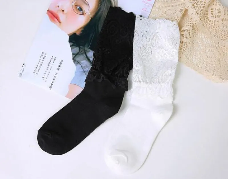 socken lose spitze weiß schwarz grace baumwolle für dame mädchen frauen weiblich