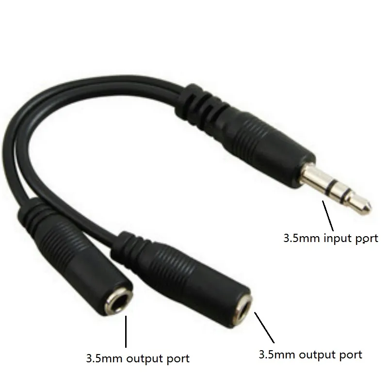 kalkoen bizon Nauwkeurigheid Dual 3.5mm Earbud Oortelefoon Splitter AUX-kabel 1 Invoerpoort en 2  Uitvoerpoorten, Zwart