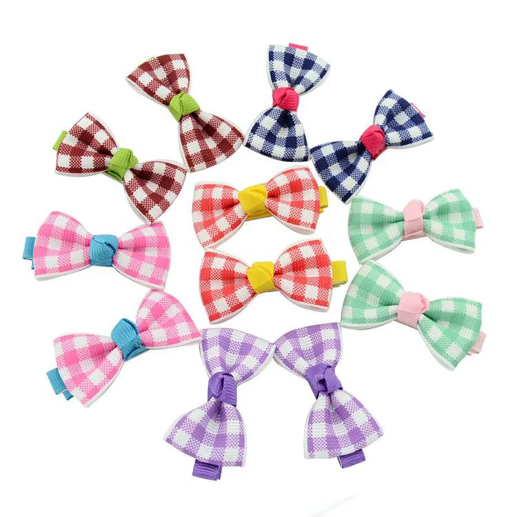 Baby Girls Bow Clips Candy Color Solid Polka Dot Flower Print Ribbon Bow Hairpin