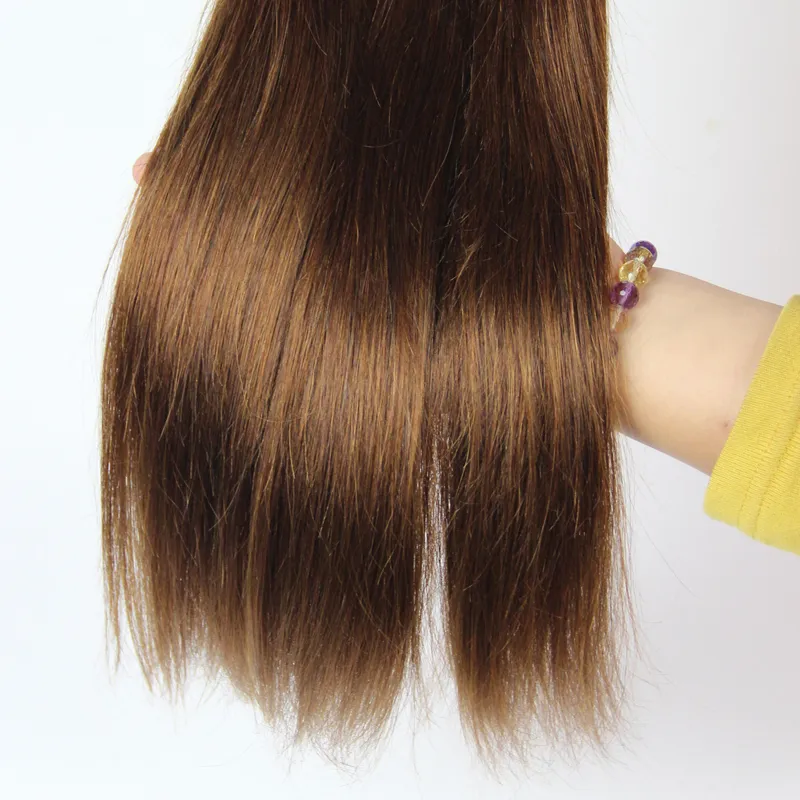 4茶色のインドの髪の横糸絹のまっすぐな人間の髪の束ディール7A未加工のインド人髪のチョコレートブラウンヘアwe59396268